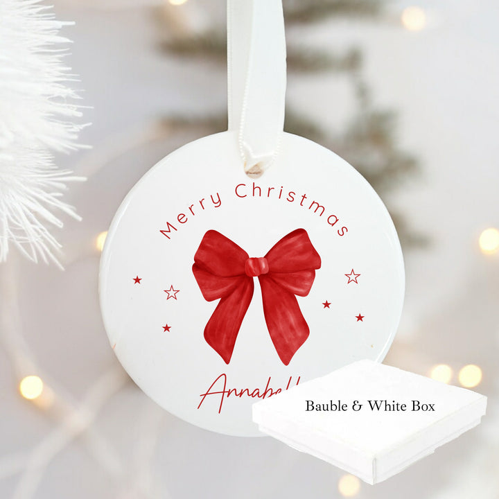 Personalised Red Bow Christmas Bauble