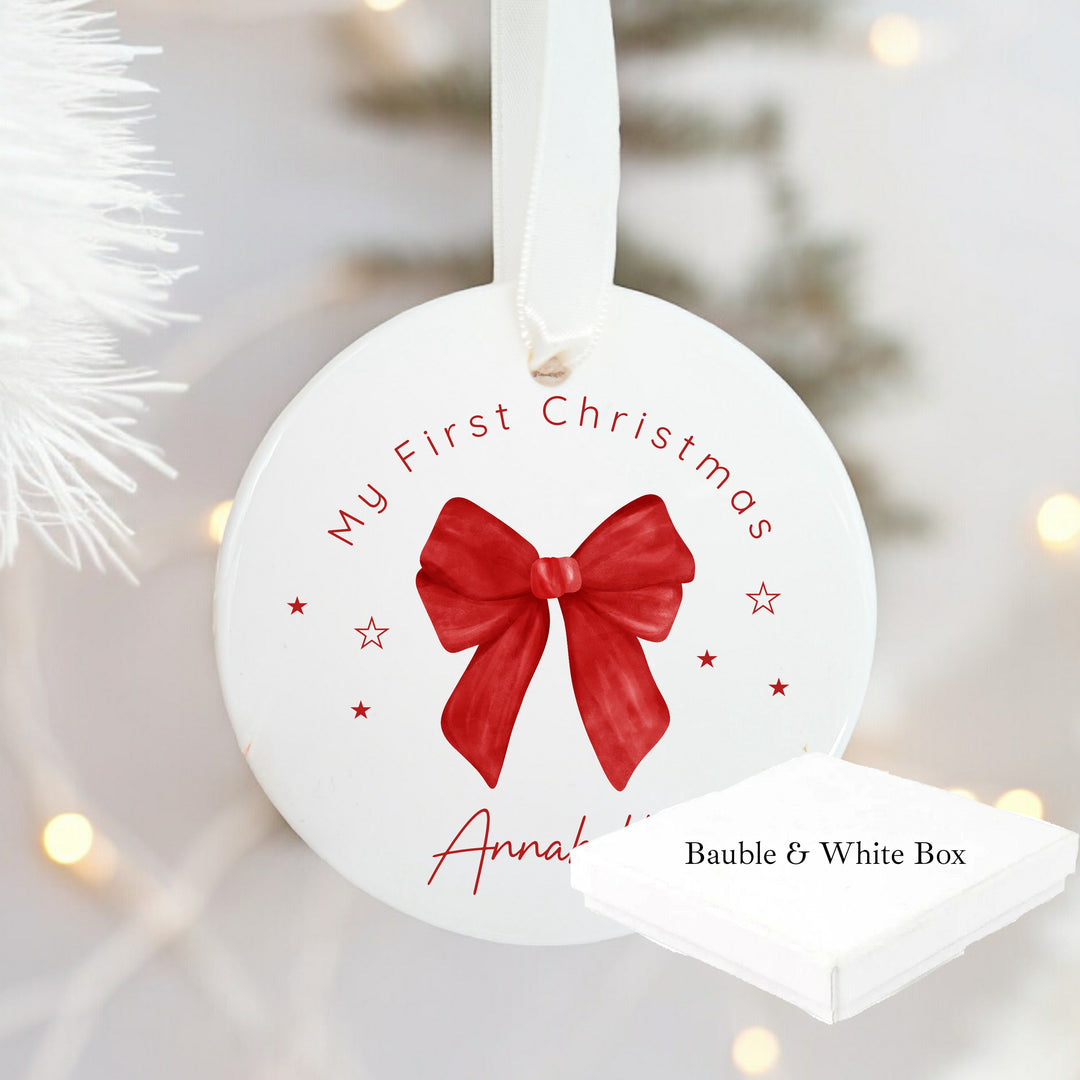Personalised Red Bow Christmas Bauble