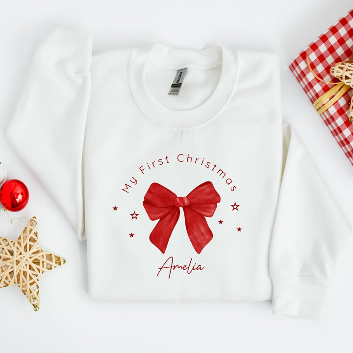 Personalised Kids Red Bow Christmas Jumper