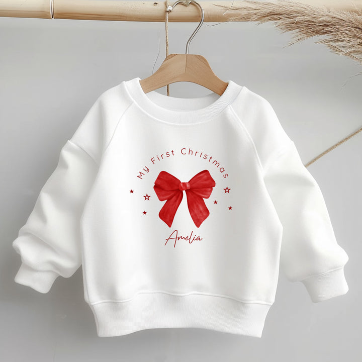 Personalised Kids Red Bow Christmas Jumper
