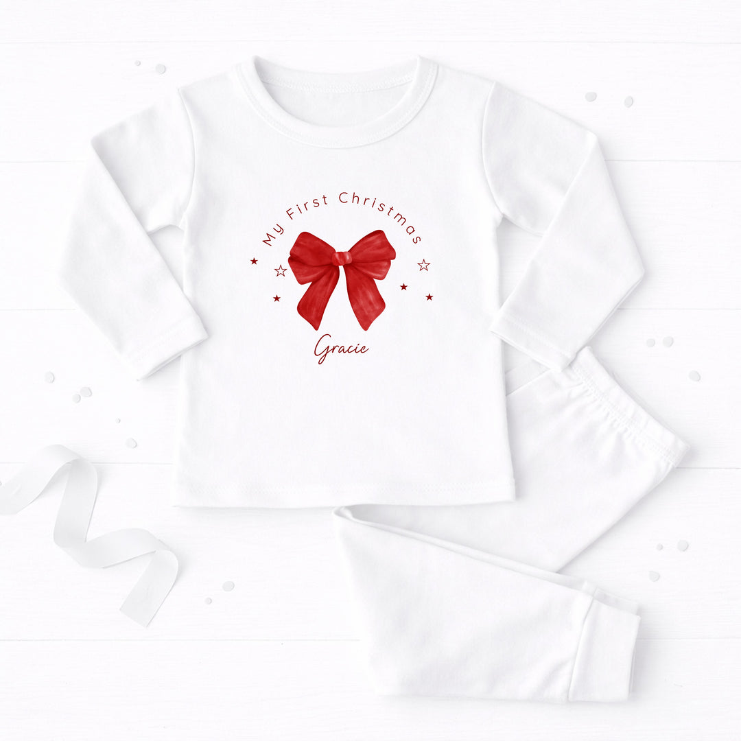 Personalised Red Bow My First Christmas Pyjamas