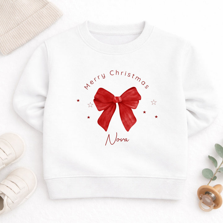 Personalised Kids Red Bow Christmas Jumper