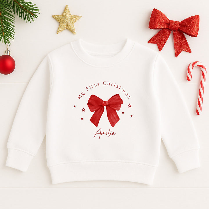 Personalised Kids Red Bow Christmas Jumper
