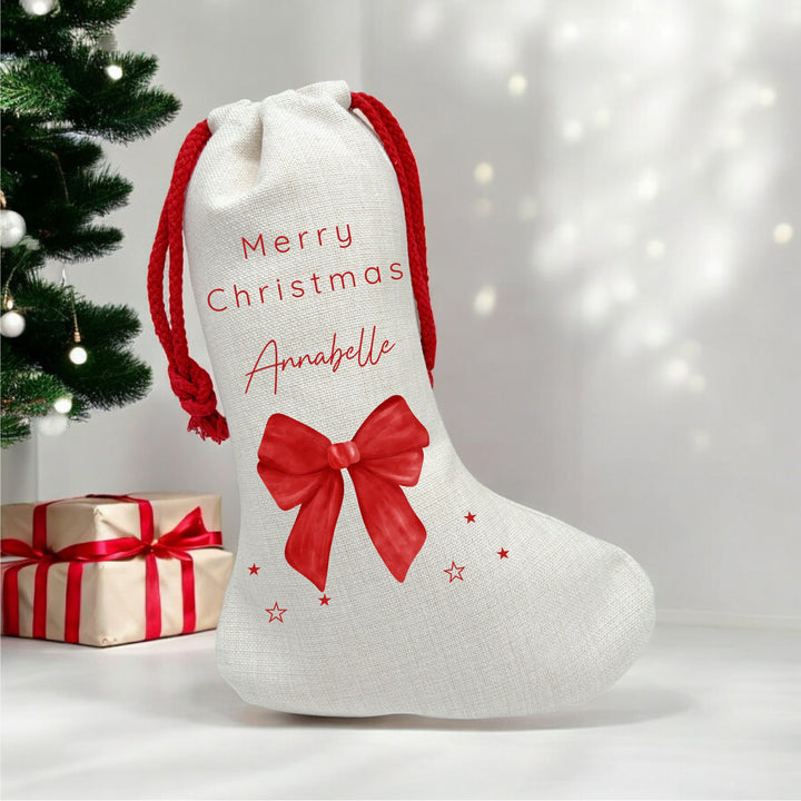 Personalised Red Bow Merry Christmas Santa Sack or Stocking