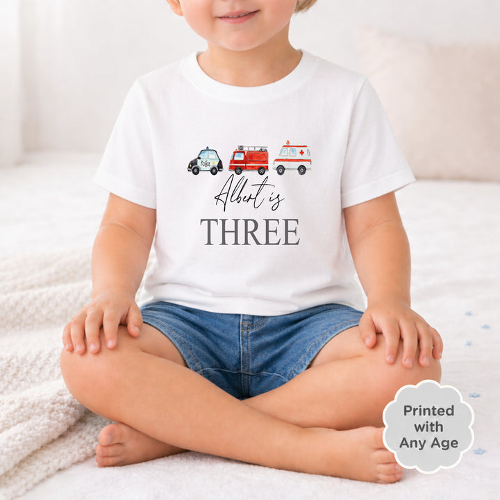 Personalised Red Fire Truck Any Age Birthday T-shirt