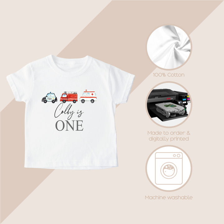 Personalised Red Fire Truck Birthday T-shirt