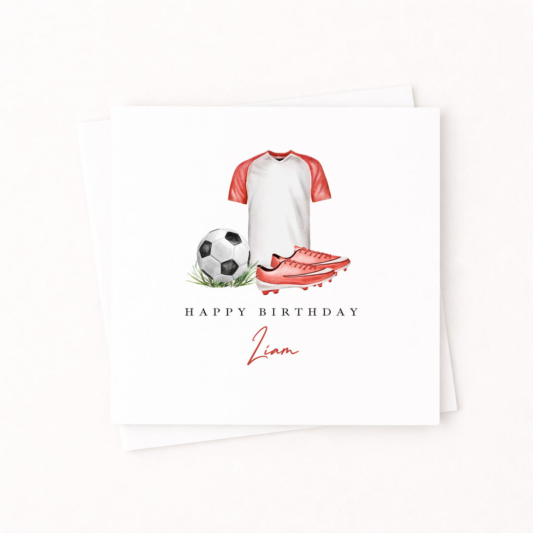 Personalised Red Football Happy Birthday Card