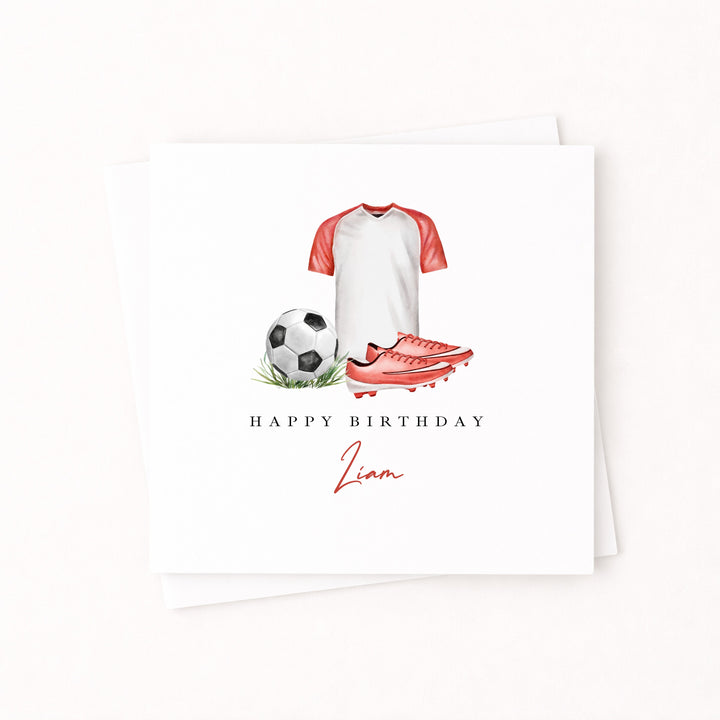 Personalised Red Football Happy Birthday Card