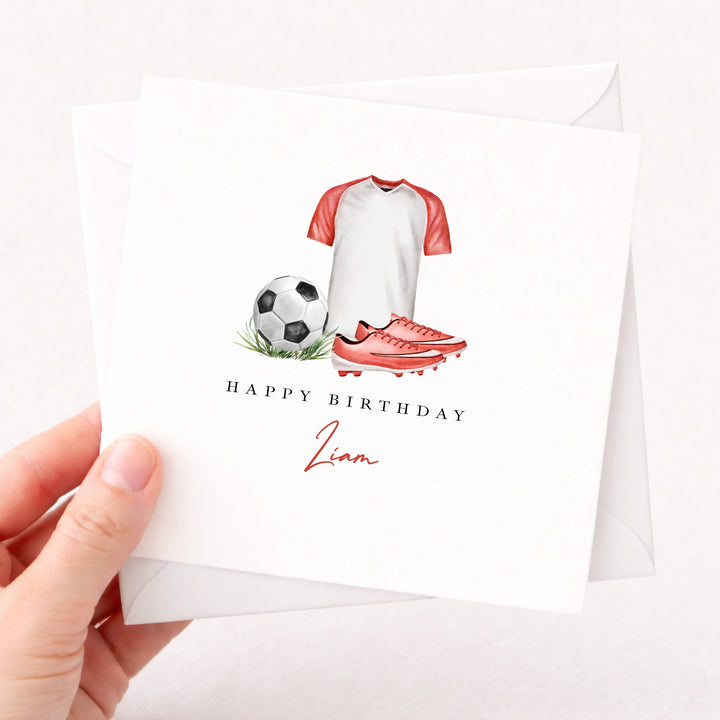 Personalised Red Football Happy Birthday Card