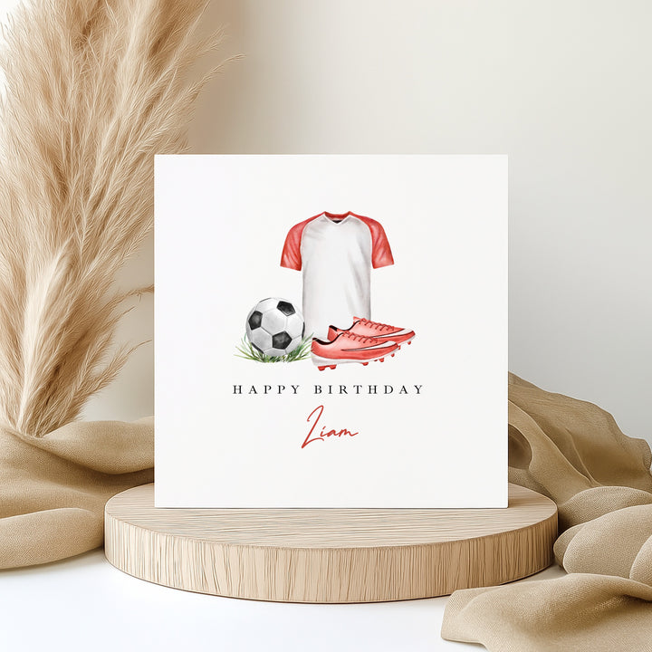 Personalised Red Football Happy Birthday Card
