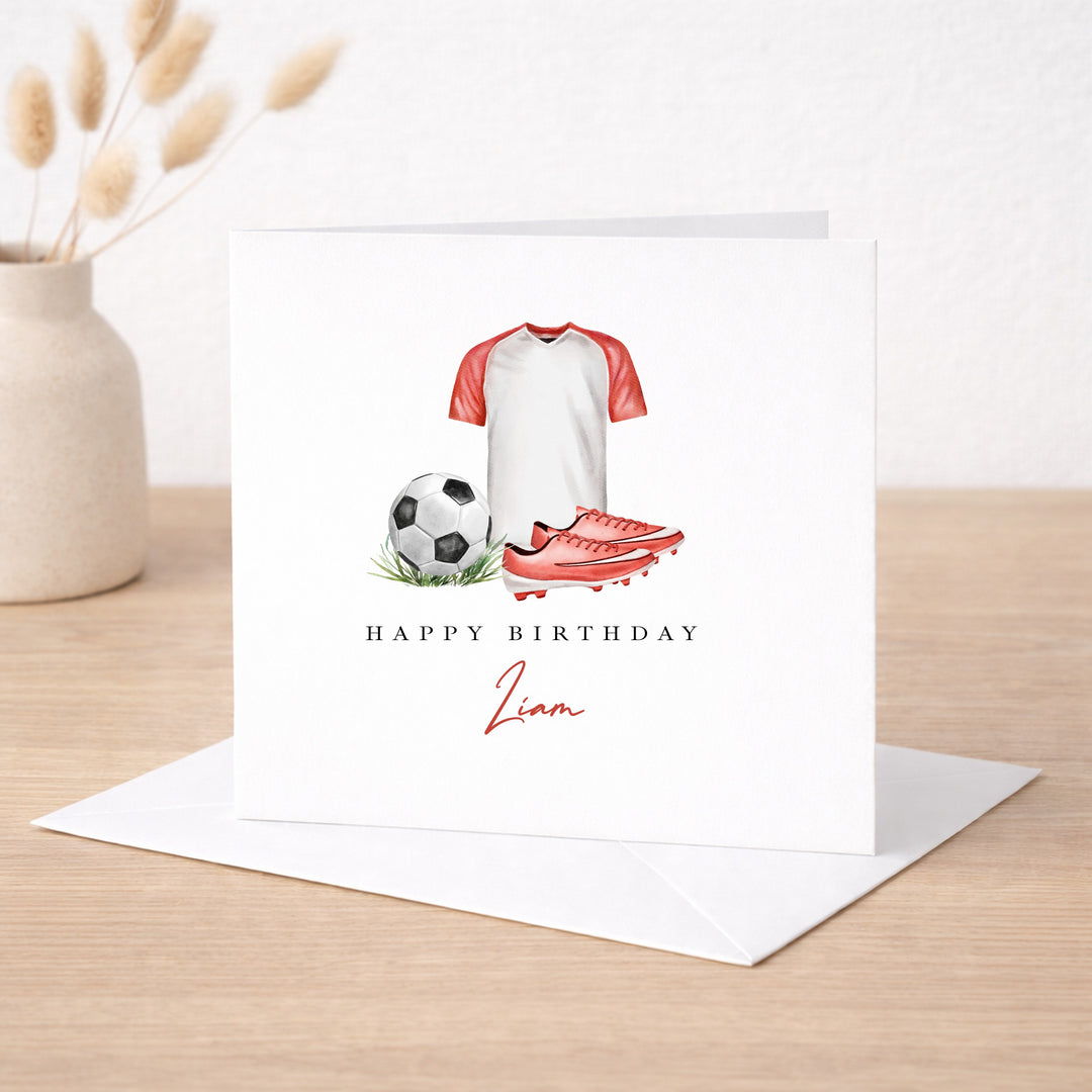 Personalised Red Football Happy Birthday Card