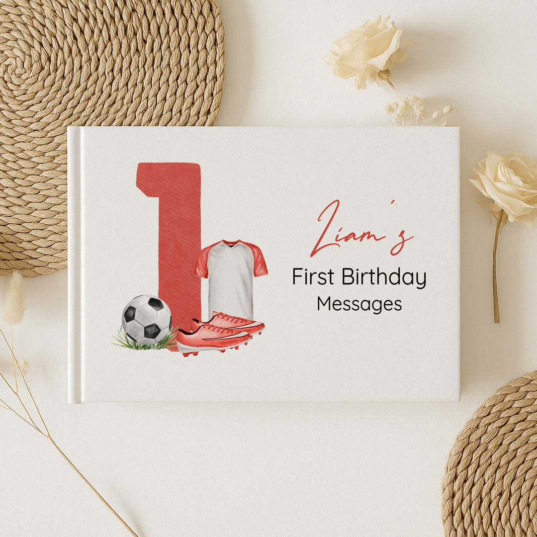 Personalised Red Football First Birthday Guest Book