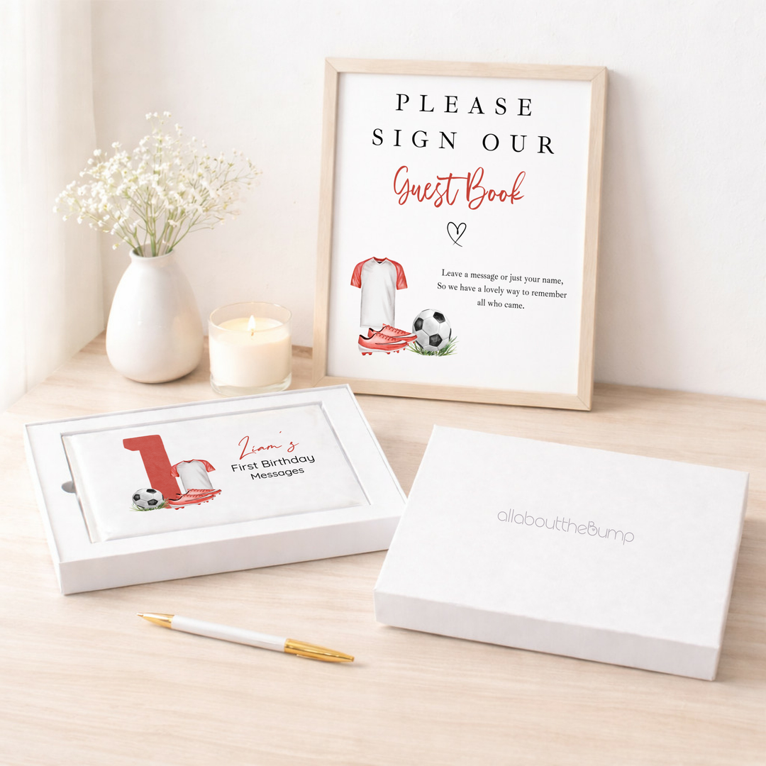 Personalised Red Football First Birthday Guest Book
