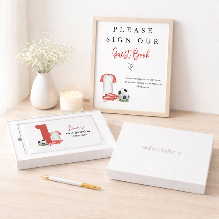 Personalised Red Football First Birthday Guest Book