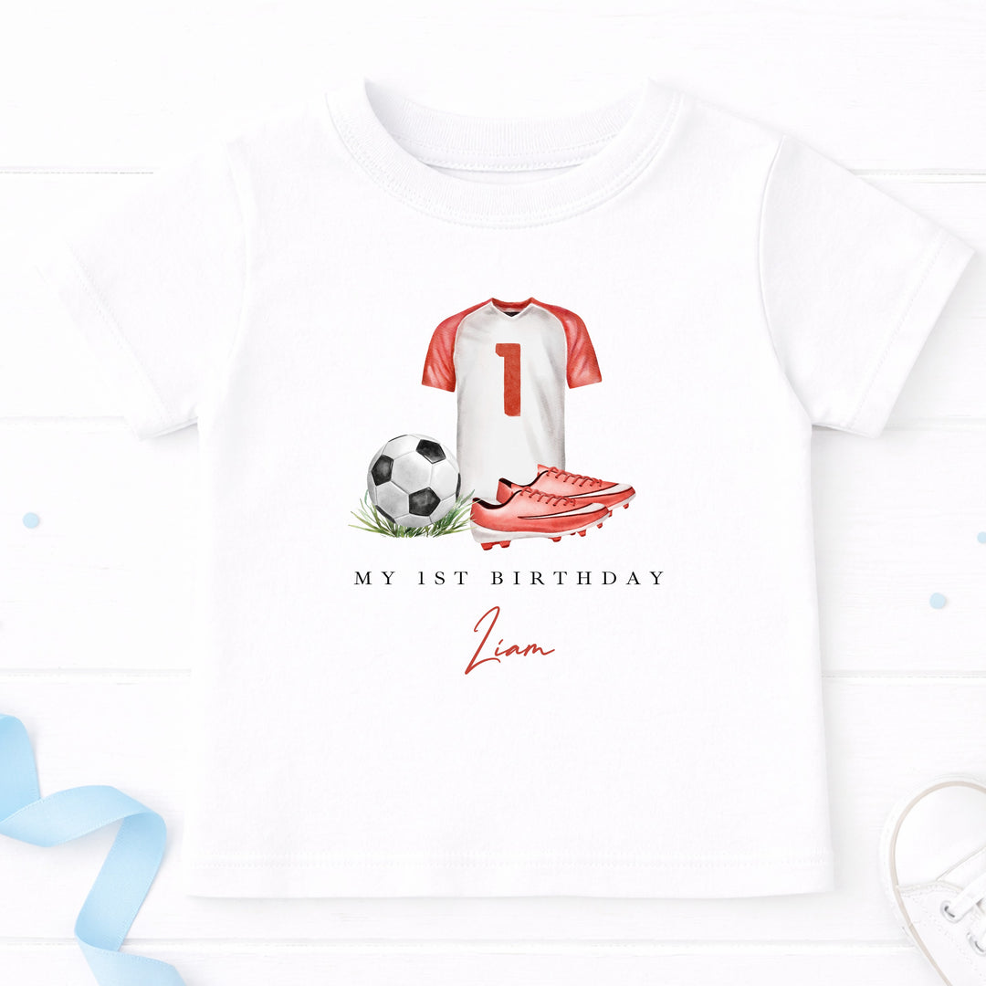 Personalised Red Football First Birthday T-Shirt