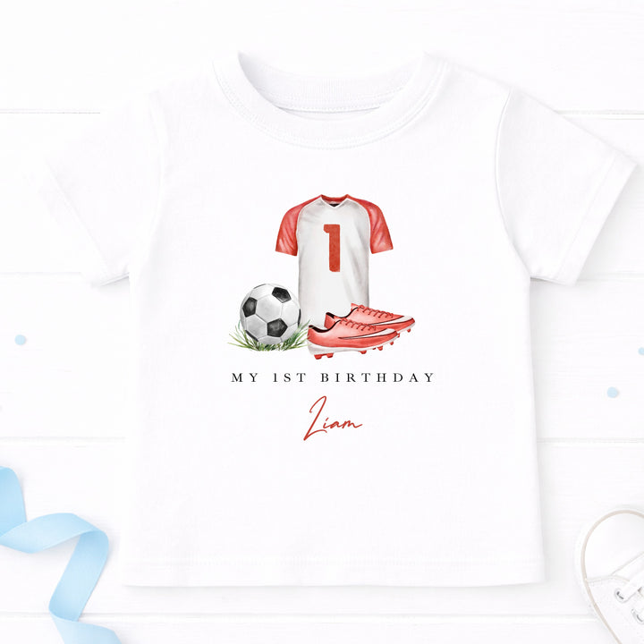 Personalised Red Football First Birthday T-Shirt