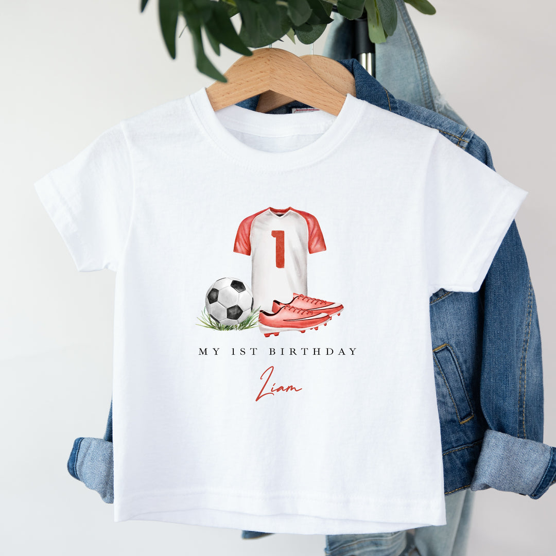 Personalised Red Football First Birthday T-Shirt