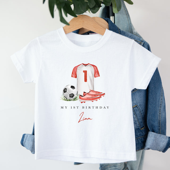 Personalised Red Football First Birthday T-Shirt