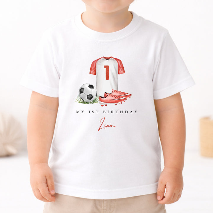 Personalised Red Football First Birthday T-Shirt