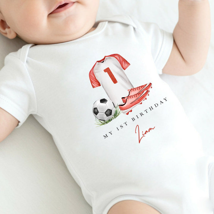 Personalised Red Football First Birthday Vest
