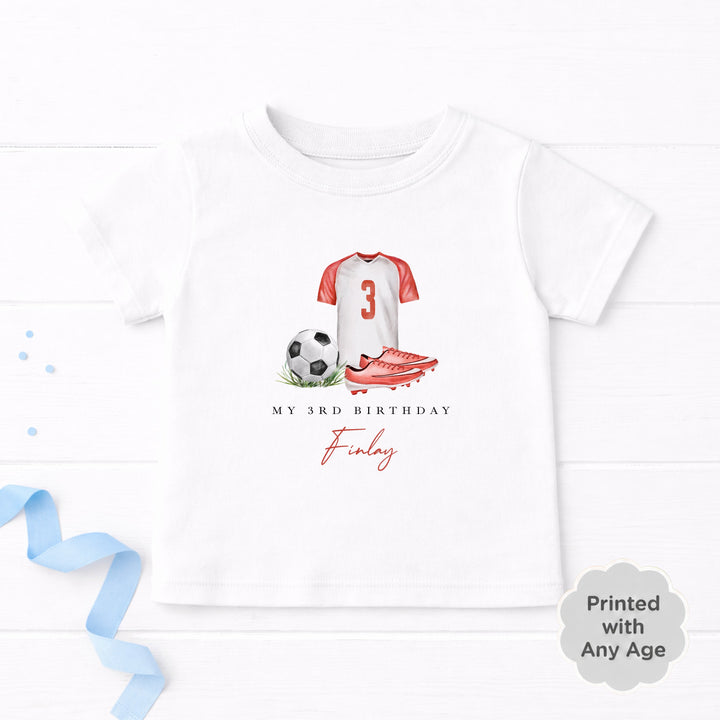 Personalised Red Football Any Age Birthday T-Shirt
