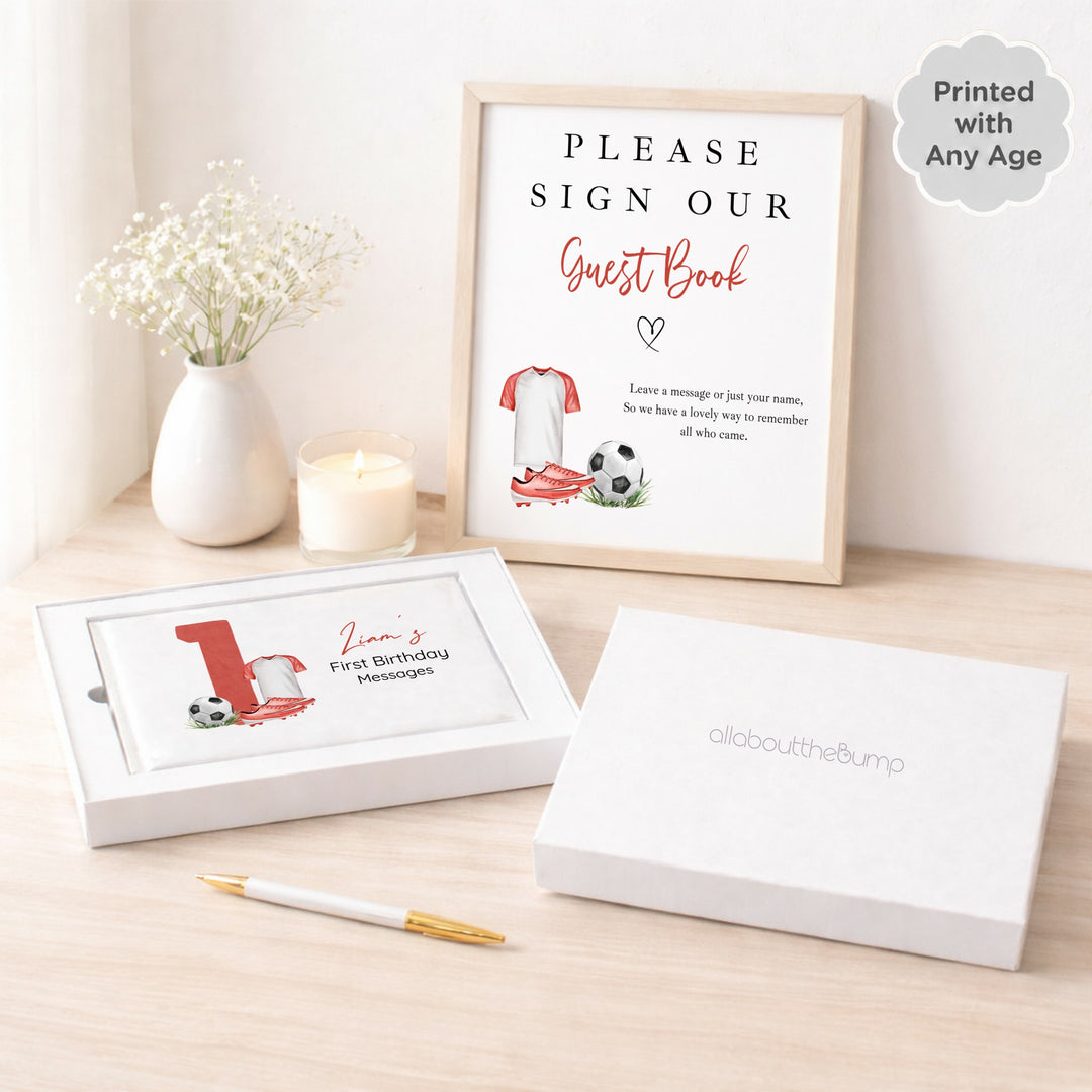Personalised Red Football Any Age Birthday Guest Book
