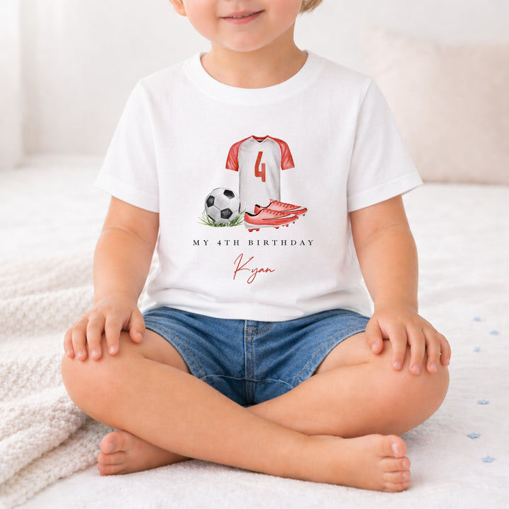 Personalised Red Football Any Age Birthday T-Shirt