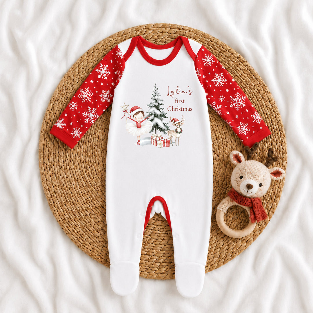 Personalised Red Nutcracker Snowflake Sibling Matching Pyjamas or Baby Grow
