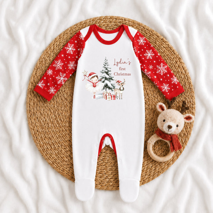 Personalised Red Nutcracker Snowflake Sibling Matching Pyjamas or Baby Grow