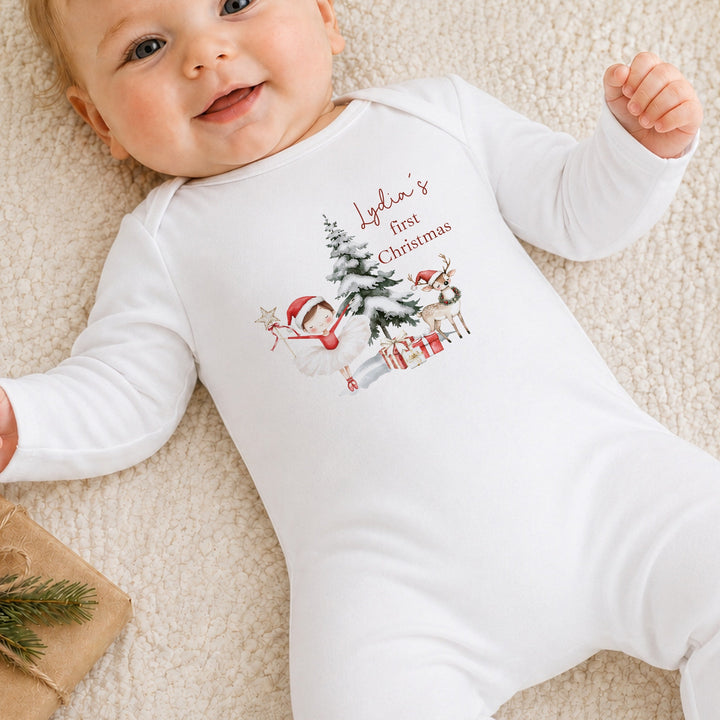 Personalised Red Girl Nutrcaker My First Christmas Baby Grow, Vest or Bib