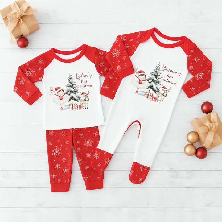 Personalised Red Nutcracker Sibling Matching Snowflake Christmas Babygrow/Pyjamas
