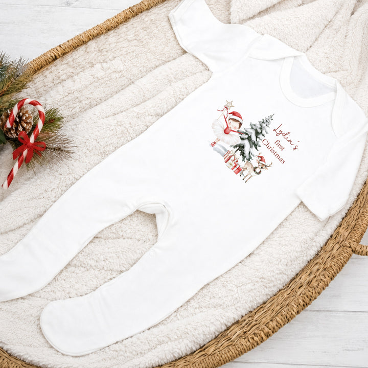 Personalised Red Girl Nutrcaker My First Christmas Baby Grow, Vest or Bib
