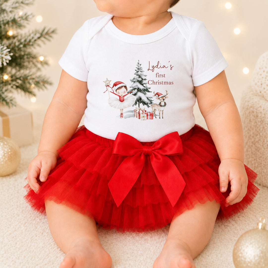 Personalised Red Girl Nutcracker My First Christmas Red Tutu &amp; Vest Set