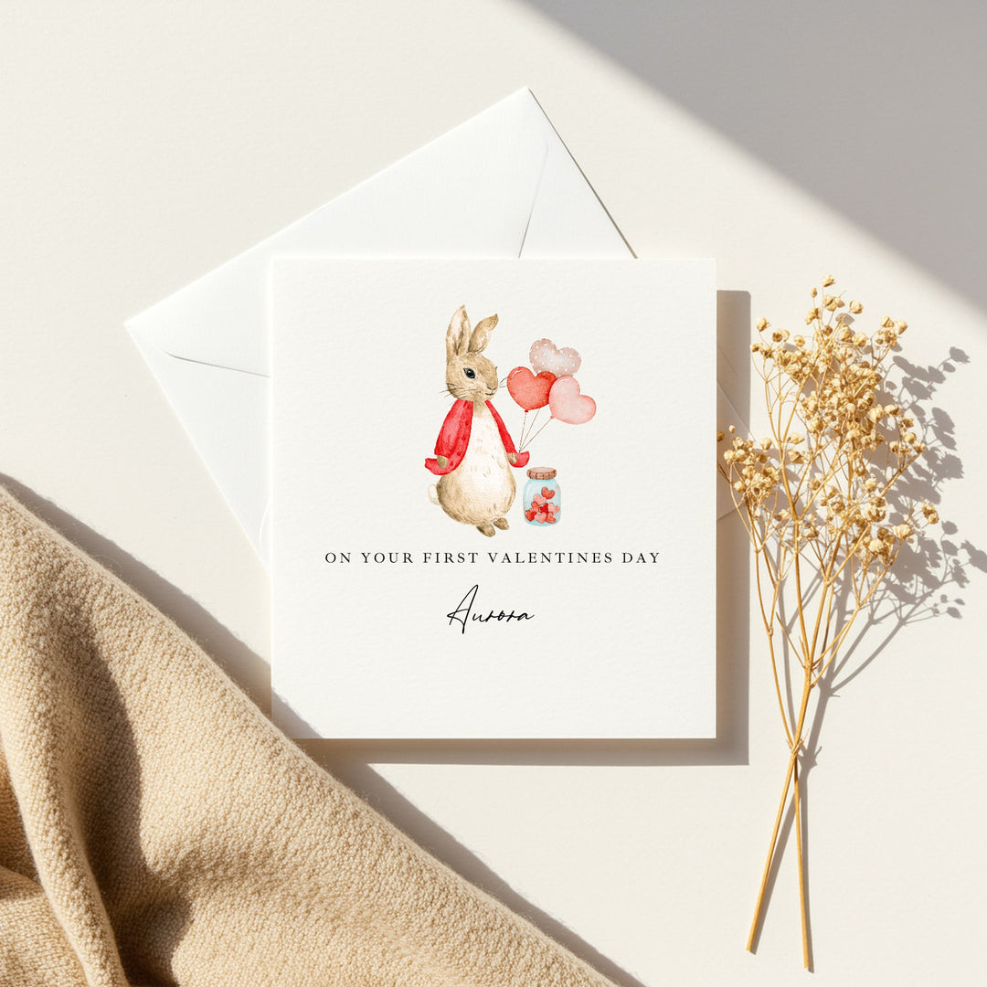 Personalised Red Rabbit First Valentine's Day Card