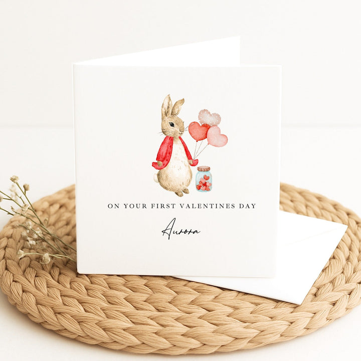 Personalised Red Rabbit First Valentine's Day Card