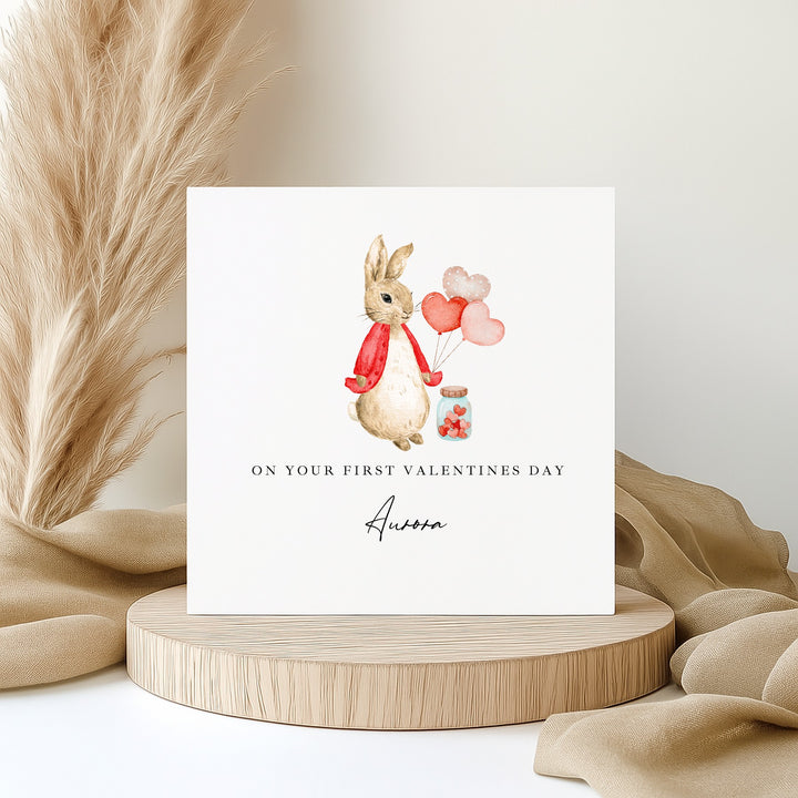 Personalised Red Rabbit First Valentine's Day Card