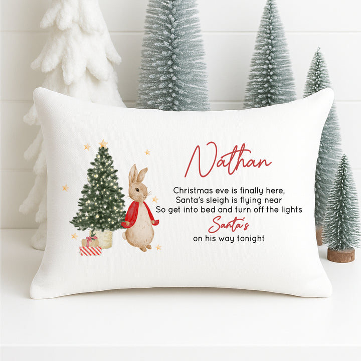 Personalised Red Rabbit Christmas Eve Pillow Case