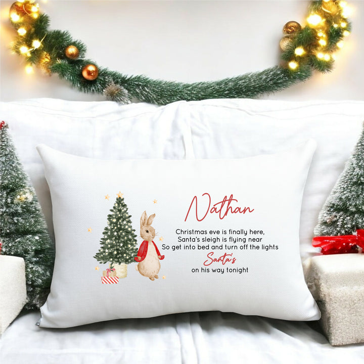 Personalised Red Rabbit Christmas Eve Pillow Case