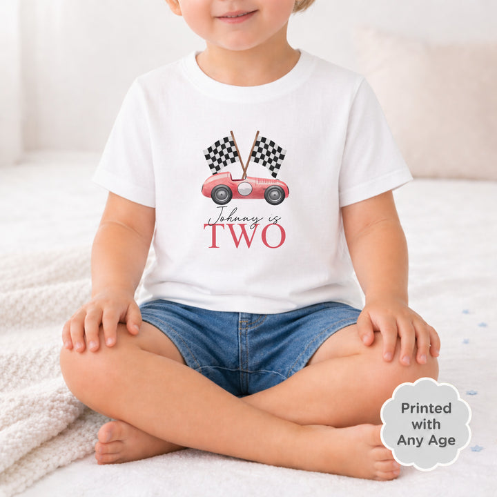 Personalised Red Racecar Any Age Birthday T-shirt