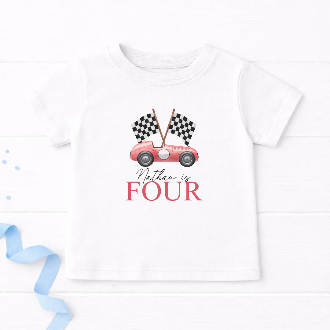 Personalised Red Racecar Any Age Birthday T-shirt