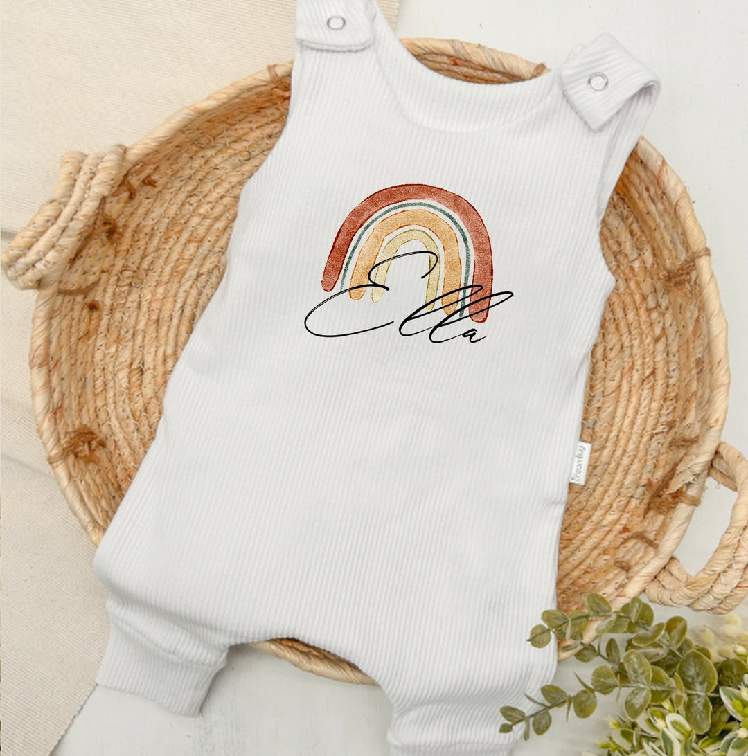 Personalised Rainbow Ribbed Dungarees