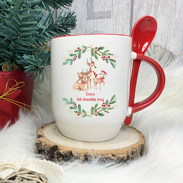 Personalised Deer Wreath Hot Chocolate Mug