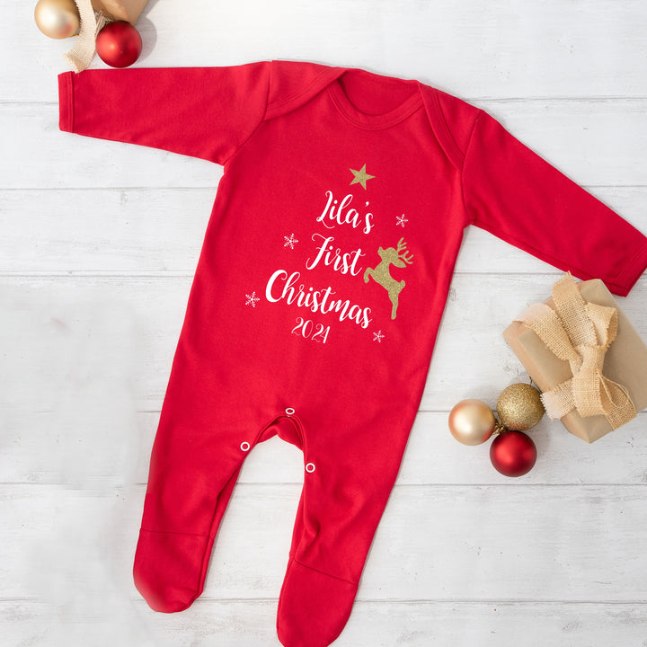 Personalised My 1st Christmas Red or White Babygrow