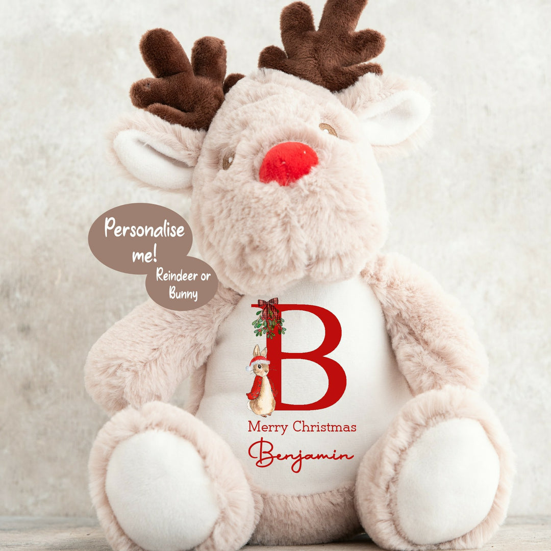 Personalised Initial Merry Christmas Bunny/Reindeer Teddy