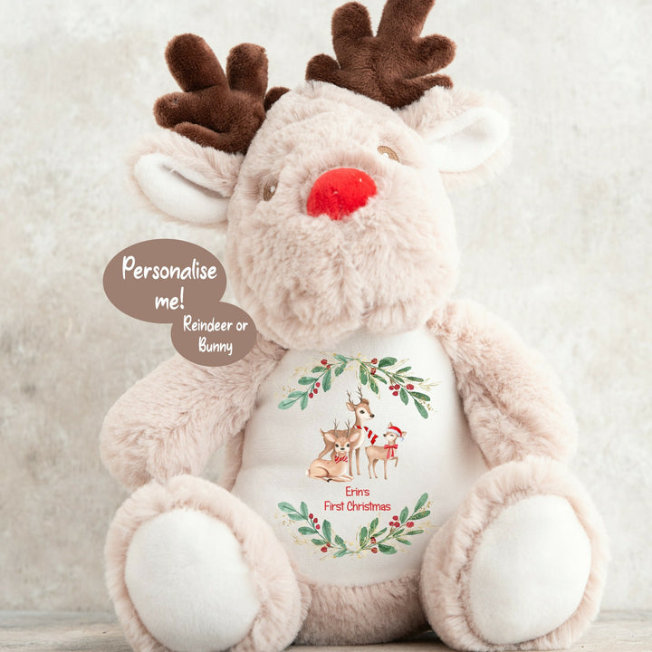 Personalised First Christmas Wreath Bunny/Reindeer Teddy