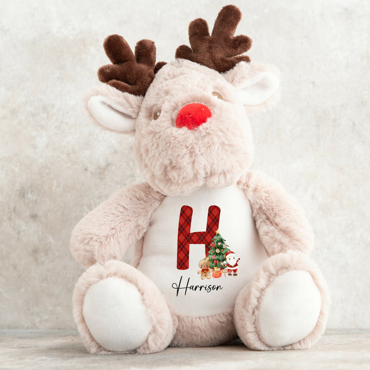 Personalised Tartan Initial Christmas Reindeer Teddy