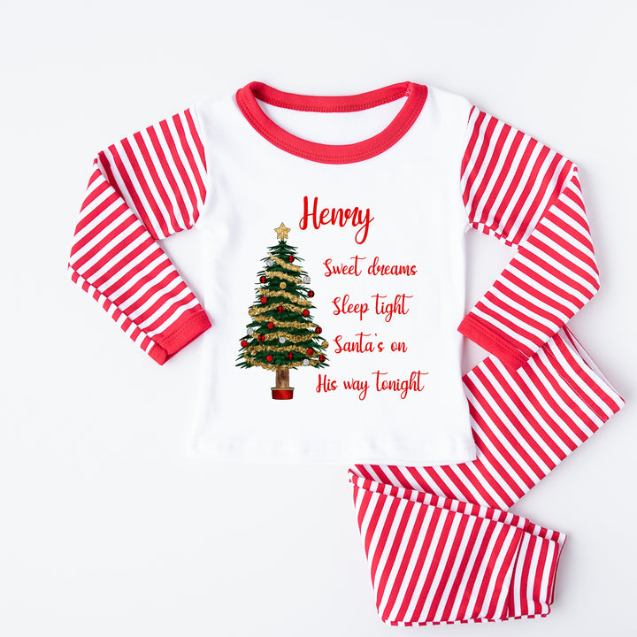 Personalised Sweet Dreams Red Striped Christmas Pyjamas