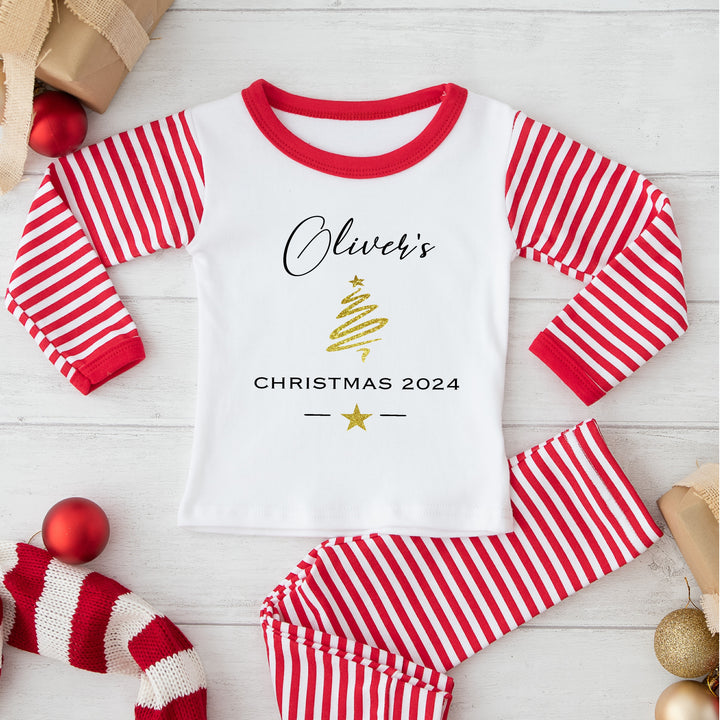 Personalised Simple Christmas Red Stripe Personalised Festive Pyjamas