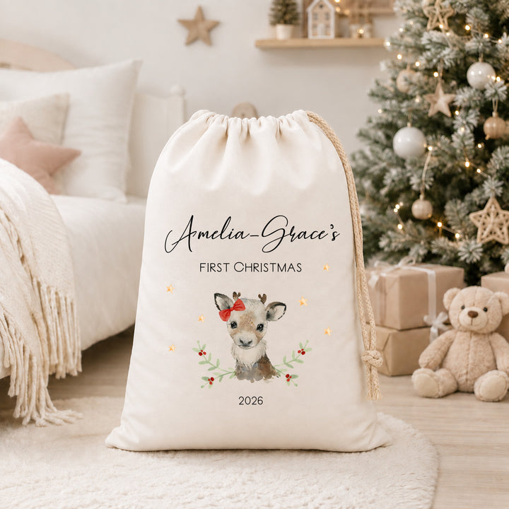 Personalised Girl Reindeer Santa Sack