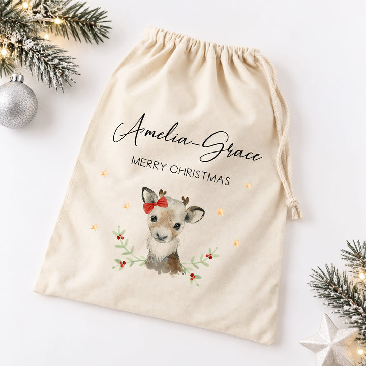 Personalised Girl Reindeer Santa Sack